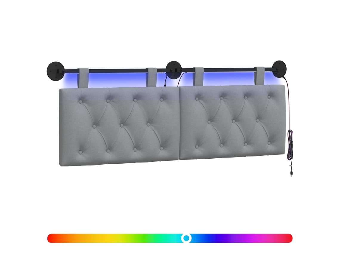 Conjunto 1 Cabeceira Suspensa Vidaxl Cinzento-claro Tecido (130 X 55 X 7 Cm)