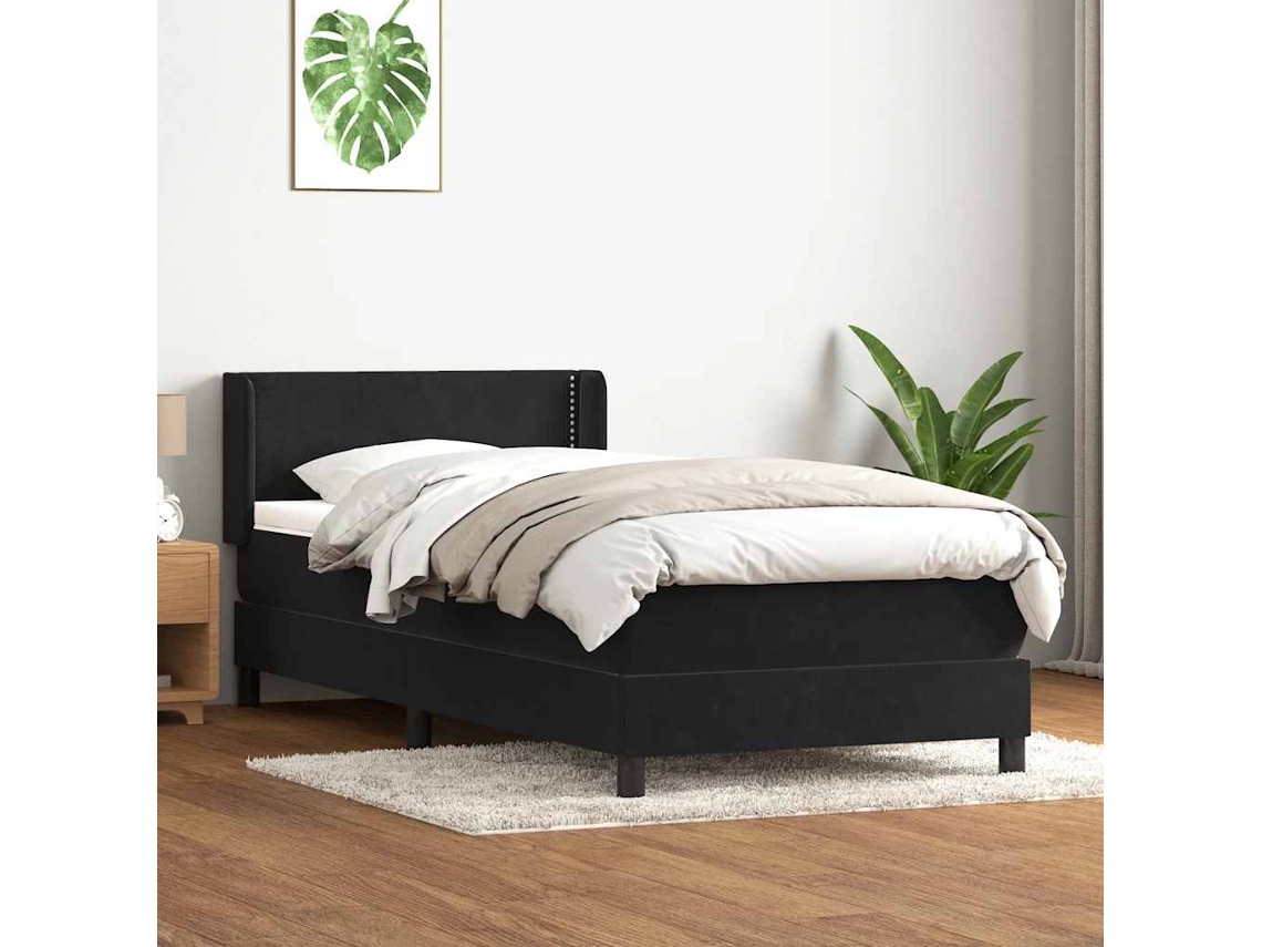 Cama Box Spring Com Colchão 90x210 Cm Veludo Preto