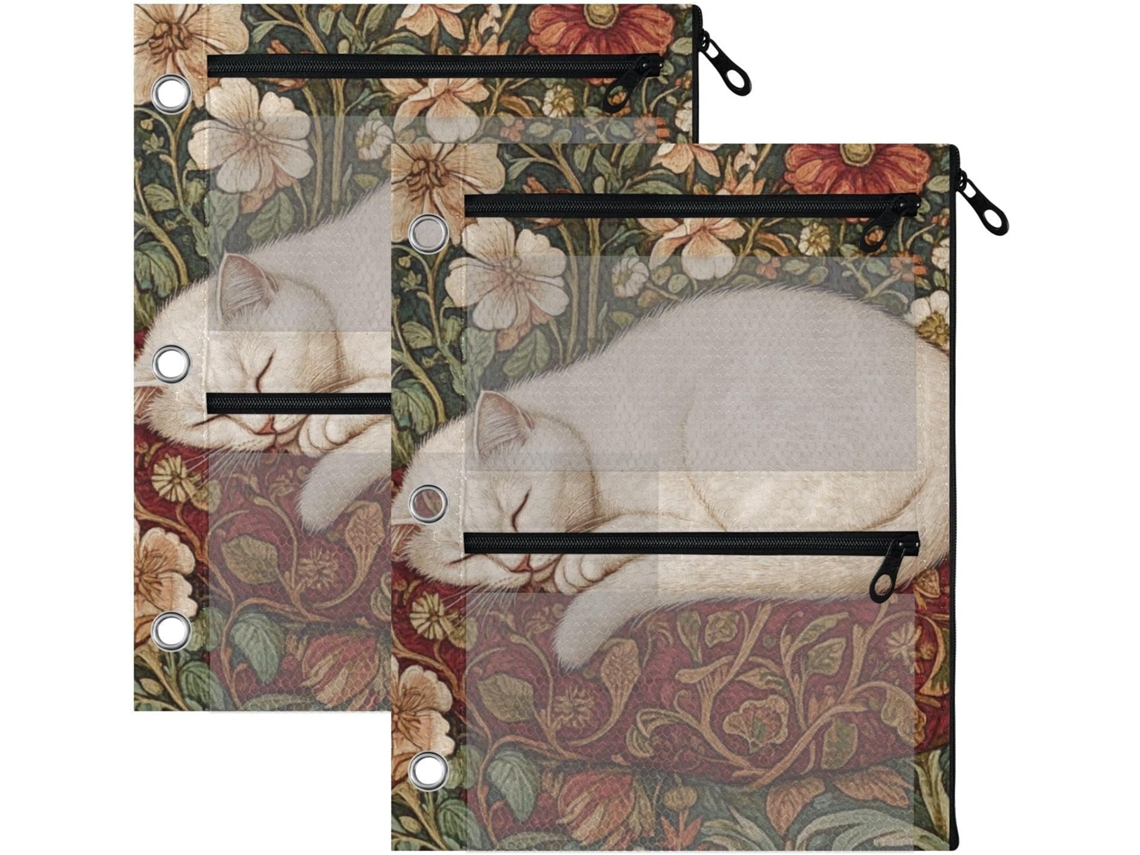 Pasta De 3 Argolas Com Estampa Gato Da William Morris