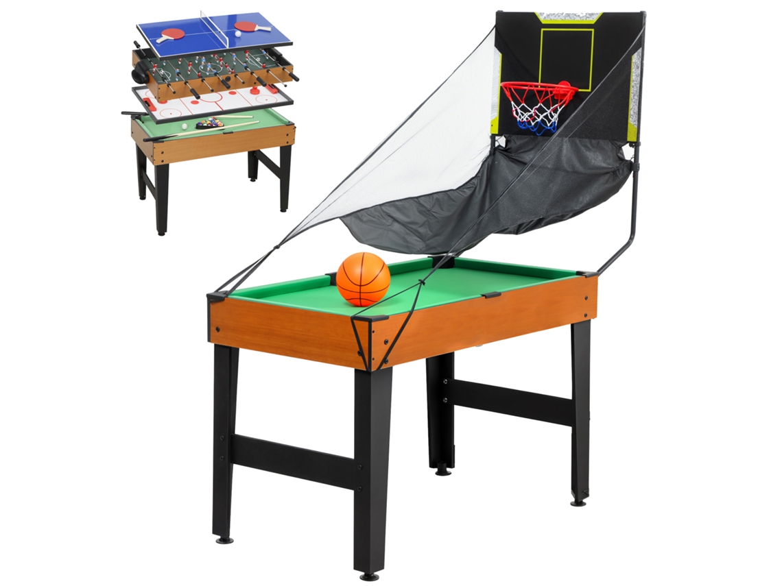 Mesa 5-em-1 Multi-jogos Futebol Mesa Infantil Bilhar Tênis Mesa Hóquei Basquete Natural 134x108x144cm Preto - Moderno