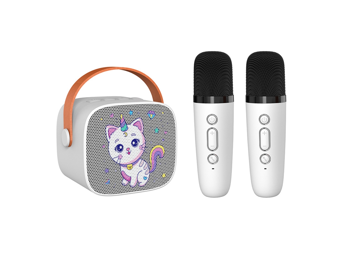(branco Com 2 Microfones) Mini Karaokê Gato De Desenho Animado Com Caixa De Som Bluetooth E Microfone