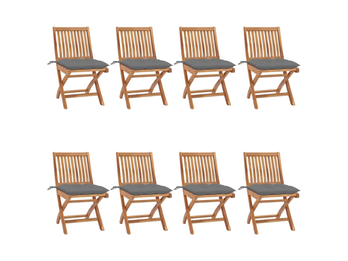 Cadeiras Dobráveis Jardim C/ Almofadões 8 Pcs Teca Maciça Dkd Home Decor