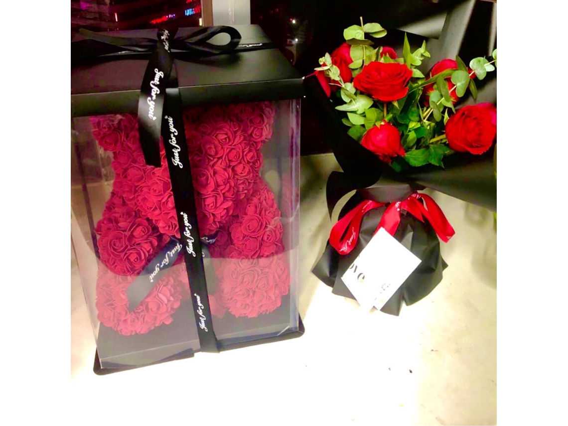 Urso De Pelúcia Rosa 10 Polegadas Urso De Flores Perfeito Para Aniversários