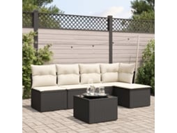6 Pcs Conjunto de Móveis de Jardim - Conjunto Sofás de Jardim C/ Almofadões Vime Pe Preto HARLANV1