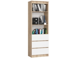 Estante Vertical Com 3 Gavetas E 2 Portas, Carvalho Sonoma/branco, 60cm, Montagem Diy