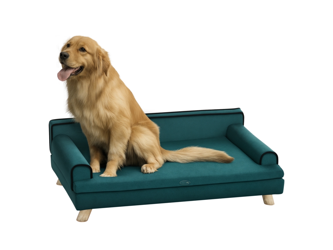 Sofá para Cães/gatos com Design Escandinavo, Almofada Macia Removível e Pés de Madeira Maciça, 100 X 62 X 32 Cm, Azul Pato PONTOCASA