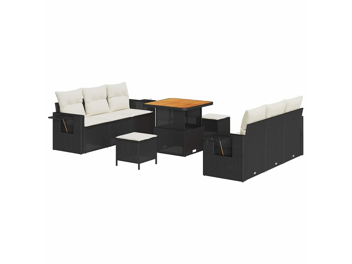 Maison Exclusive - Conjunto De Sofá De Jardim Com Almofada 9 Pcs Preto E Creme