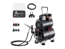 Kit de aerógrafo Vevor com compressor de ar de 1/6 HP, 3 bicos e 4 tintas