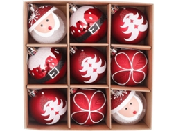 9 Bolas Navideñas 6cm, Decoración De Árbol De Navidad, Rojo Y Blanco Con Papá Noel Dibujado A Mano, Plástico Ligero Y Antigolpe