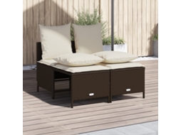 Pcs Conjunto Sofás De Jardim C/ Almofadões Vime Pe Castanho Dkd Home Decor