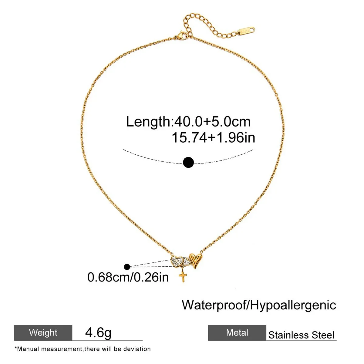 Colar Com Pingente Em Formato De Coração Em Aço Inoxidável Banhado A Ouro, Simples E Clássico, Com Strass.