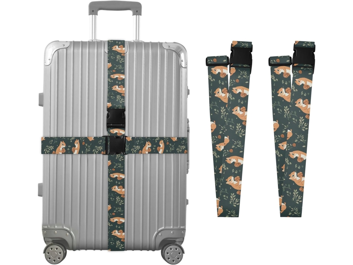 Conjunto De 2 Cintas Bagagem Personalizáveis Com Fivelas Design Esquilo Verde