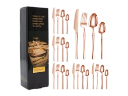Conjunto De 24 Peças - Ouro Rosa) Talheres Em Aço Inoxidável Com Revestimento De Titânio - Facas, Garfos E Colheres