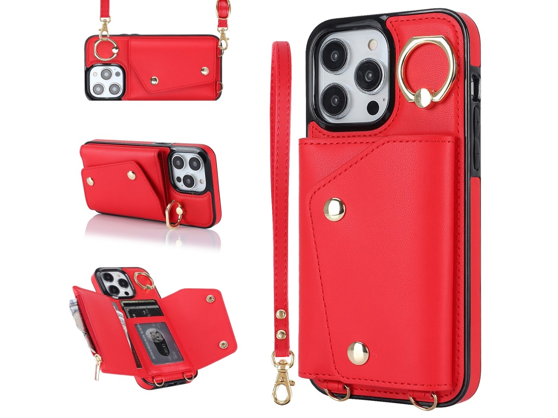 Capa Para Iphone 14 Pro Pele Sintética Vermelho