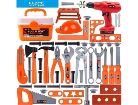 Ferramentas Para Crianças, 55 Peças, Caixa De Ferramentas Com Furadeira Elétrica, Chave De Fenda, Presente Para Crianças 3 4 5 6 Anos
