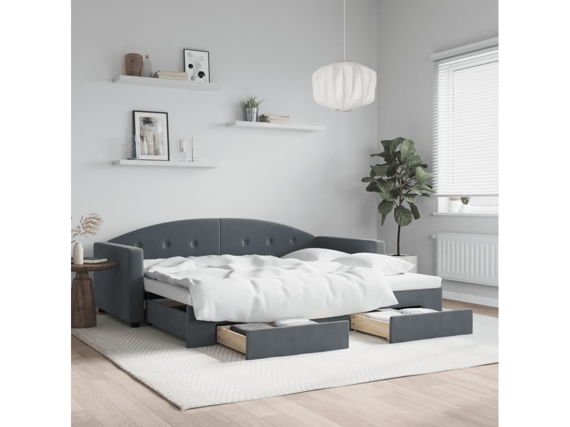 Cama De Solteiro | Camas Para Quarto | Sofá-cama C/ Gavetão E Gavetas 90x200 Cm Veludo Cinzento-escuro