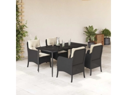 Vidaxl 5 Pcs Conjunto De Jantar P/ Jardim C/ Almofadões Vime Pe Preto