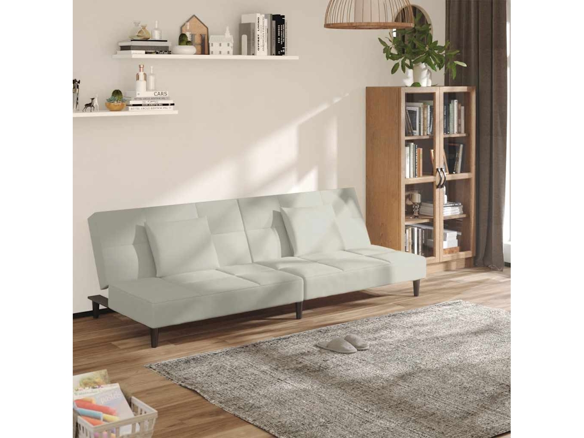 Vidaxl Sofá-cama 2 Lugares Com Duas Almofadas Veludo Cor Creme