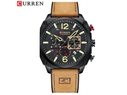 Relógio Casual Masculino com Pulseira de Couro, Cronógrafo, Pequenos Segundos e Data MDUG (amarelo e Preto)