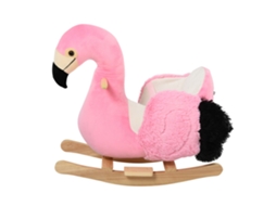 Cavalinho Balanço Infantil De Madeira Formato Flamingo P/ Crianças A Partir 18 Meses, C/ Cinto Segurança. Rosa.
