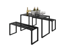 Conjunto de Jardim para 4 Pessoas. 1 Mesa e 2 Bancos. Metal. Preto Ge