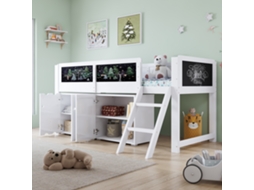 Cama Alta Infantil 90x200cm Com Gavetas Tábua De Desenho Escada E Guarda-sol