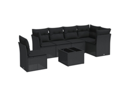 Maison Exclusive - 7 Pcs Conjunto De Sofás P/ Jardim C/ Almofadões Vime Pe Preto