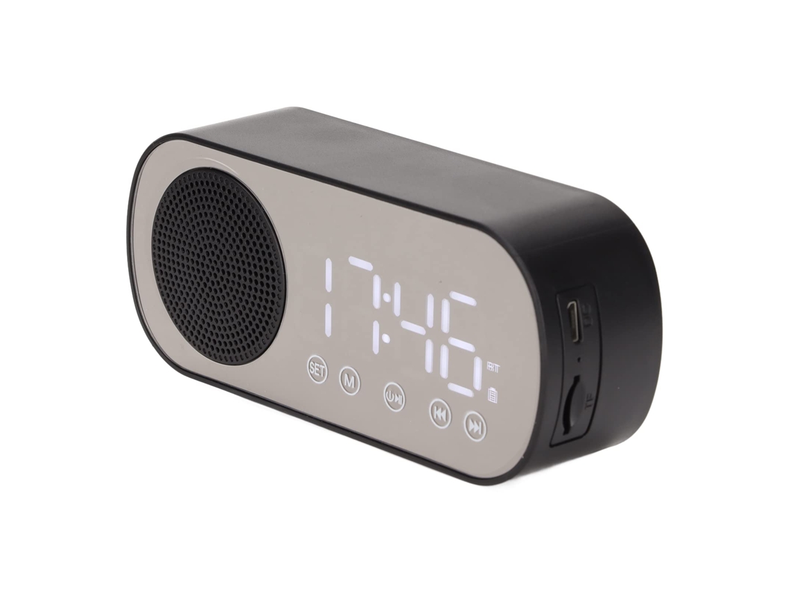Rádio despertador com coluna BT5.0, relógio digital espelho LED, dois alarmes | S/MARCA