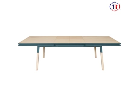 Mesa de Refeição Retangular MON PETIT MEUBLE FRANÇAIS com 2 Extensões (Azul Cinzento Lehon - Madeira - 220 x 76 x 120 cm)