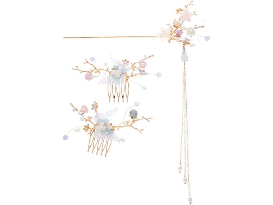 Palo De Pêlo De Pedra Brilhante E Pérola Em Forma De Flor, Pente Vintage Com Laço Para Coque Feminino