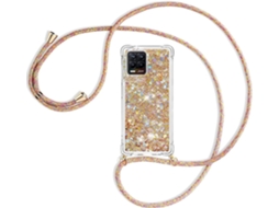 Capa com Cordão Colar Phone Areia Brilhante para Oppo Realme 8/8 Pro HONGWE. Anti-Choque Dourado
