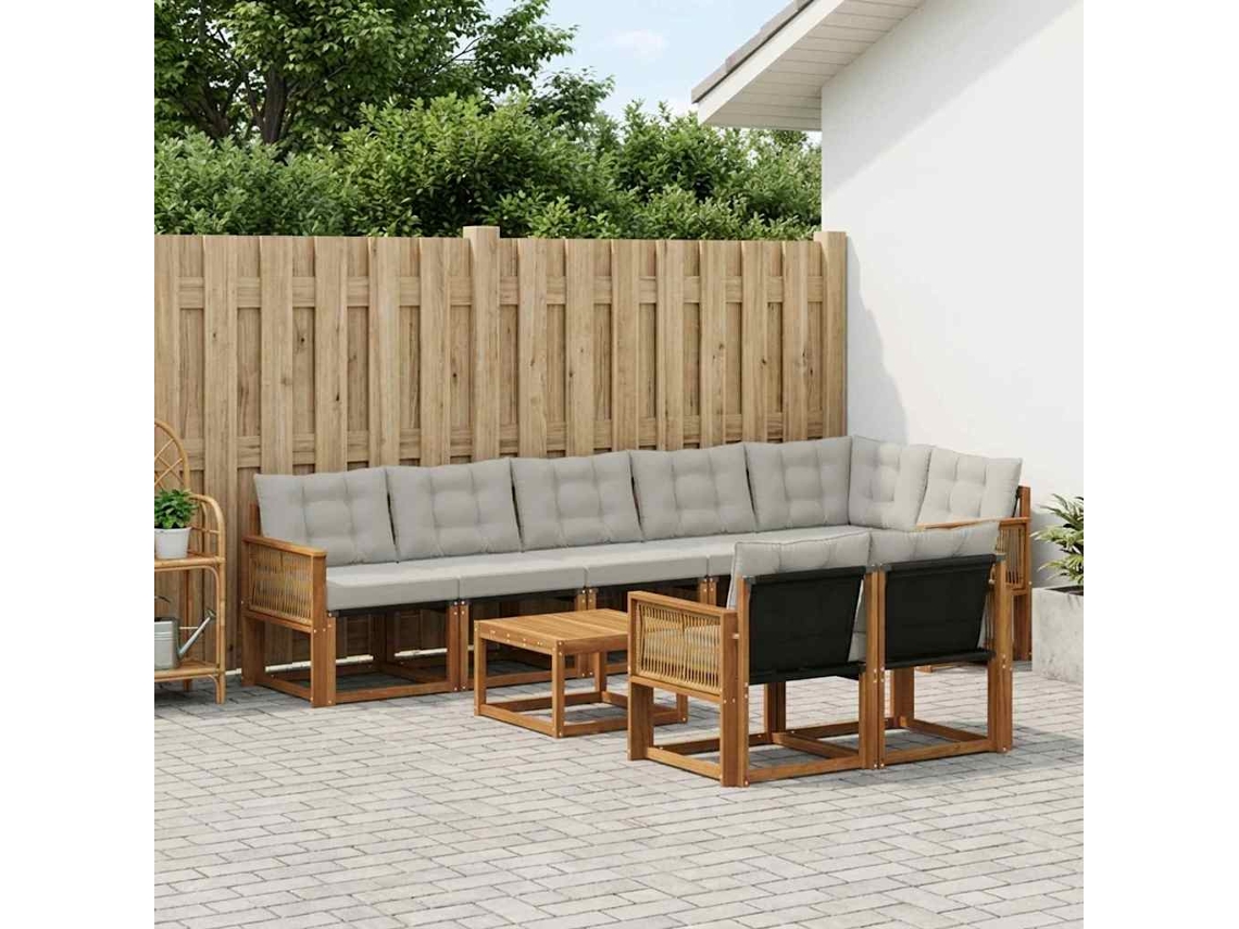 Vidaxl Conjunto De Sofás Para Exterior 9 Pcs Natural E Cinzento-claro