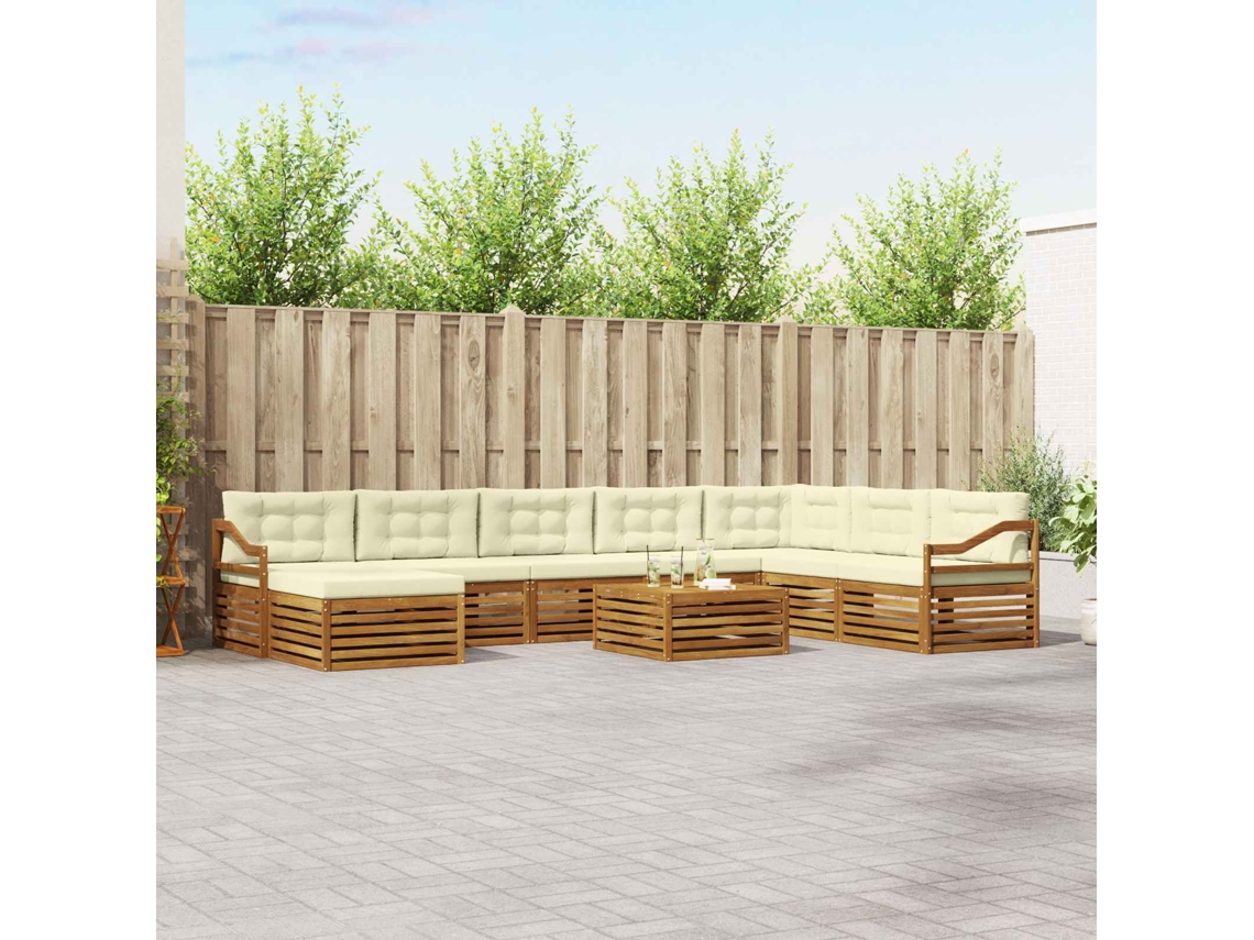 Vidaxl Conjunto De Sofás Para Exterior 9 Unid. Natural E Creme