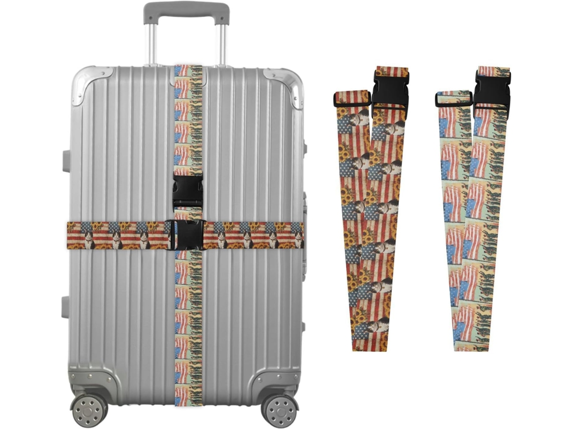 Conjunto De 2 Cintas Para Bagagem Com Estampas Fofas Bandeira, Gato, Girassol E Soldado Em Desfile Cintas Longas