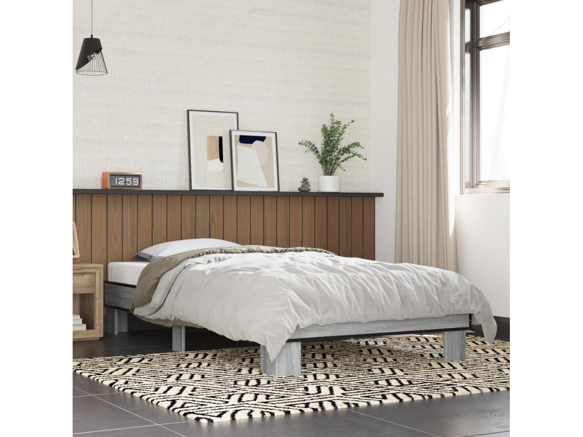 Vidaxl Estrutura Cama 100x200 Cm Derivados Madeira/metal Cinza Sonoma