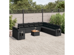 12 Pcs Conjunto De Sofá Jardim C/ Almofadões Vime Pe Preto Dkd Home Decor