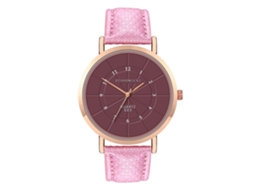 Relógio de quartzo unissex com pulseira de couro PU, mostrador redondo grande e moderno na cor rosa.