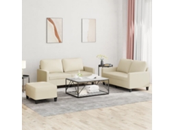 Vidaxl 3 Pcs Conjunto Sofás C/ Almofadões Couro Artificial Cor Creme