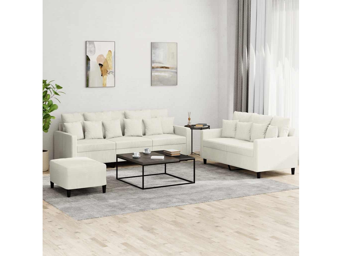 Vidaxl 3 Pcs Conjunto De Sofás Com Almofadões Veludo Cor Creme