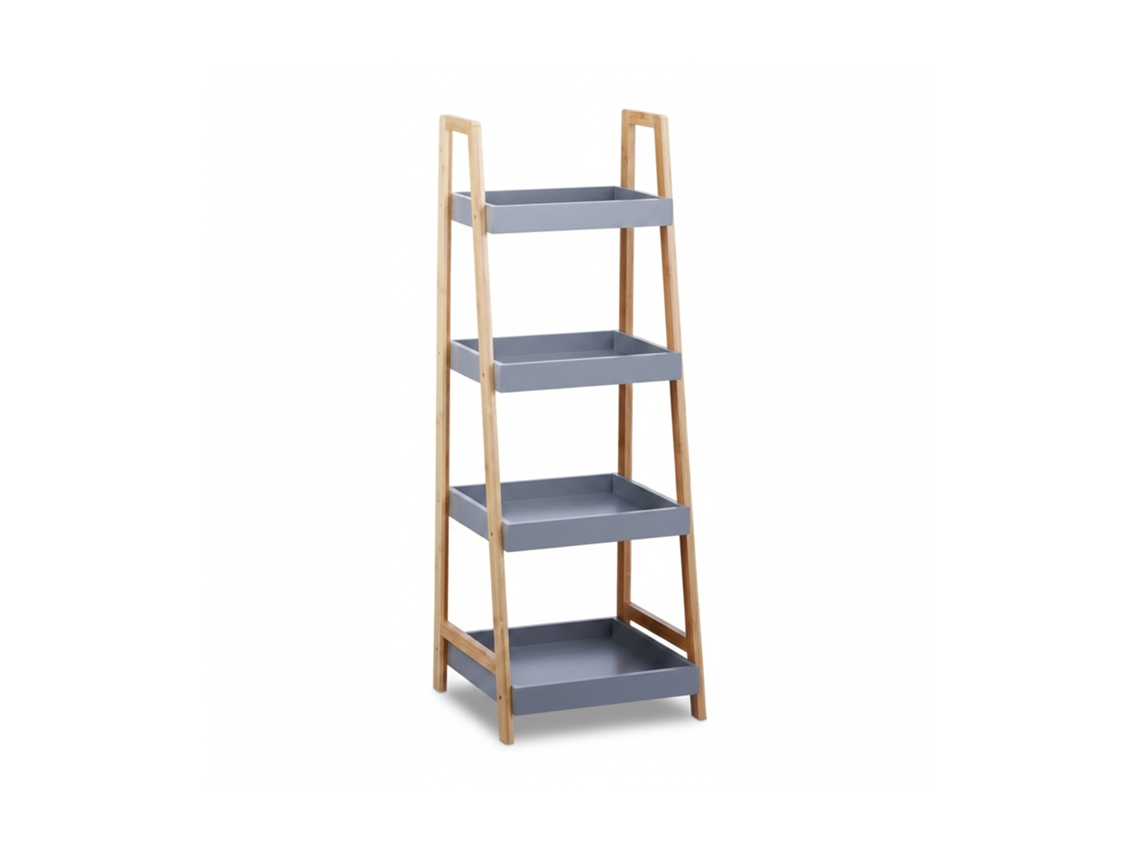 Relaxdays Prateleira De Bambu, 4 Prateleiras, Prateleira De Madeira, Hbt 98 X 36 X 34,5 Cm, Cinza