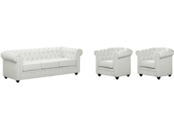 Conjunto Sofá e Poltrona Fixo Chesterfield VENTE-UNIQUE.PT (Branco - Pele sintética - 205x88x72 cm)