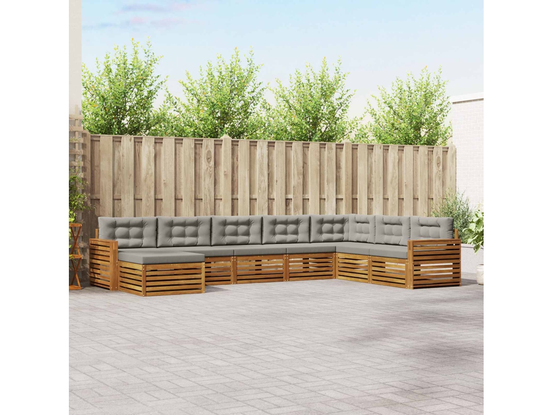 Vidaxl Conjunto De Sofás Para Exterior 8 Pcs Cinza Natural E Claro