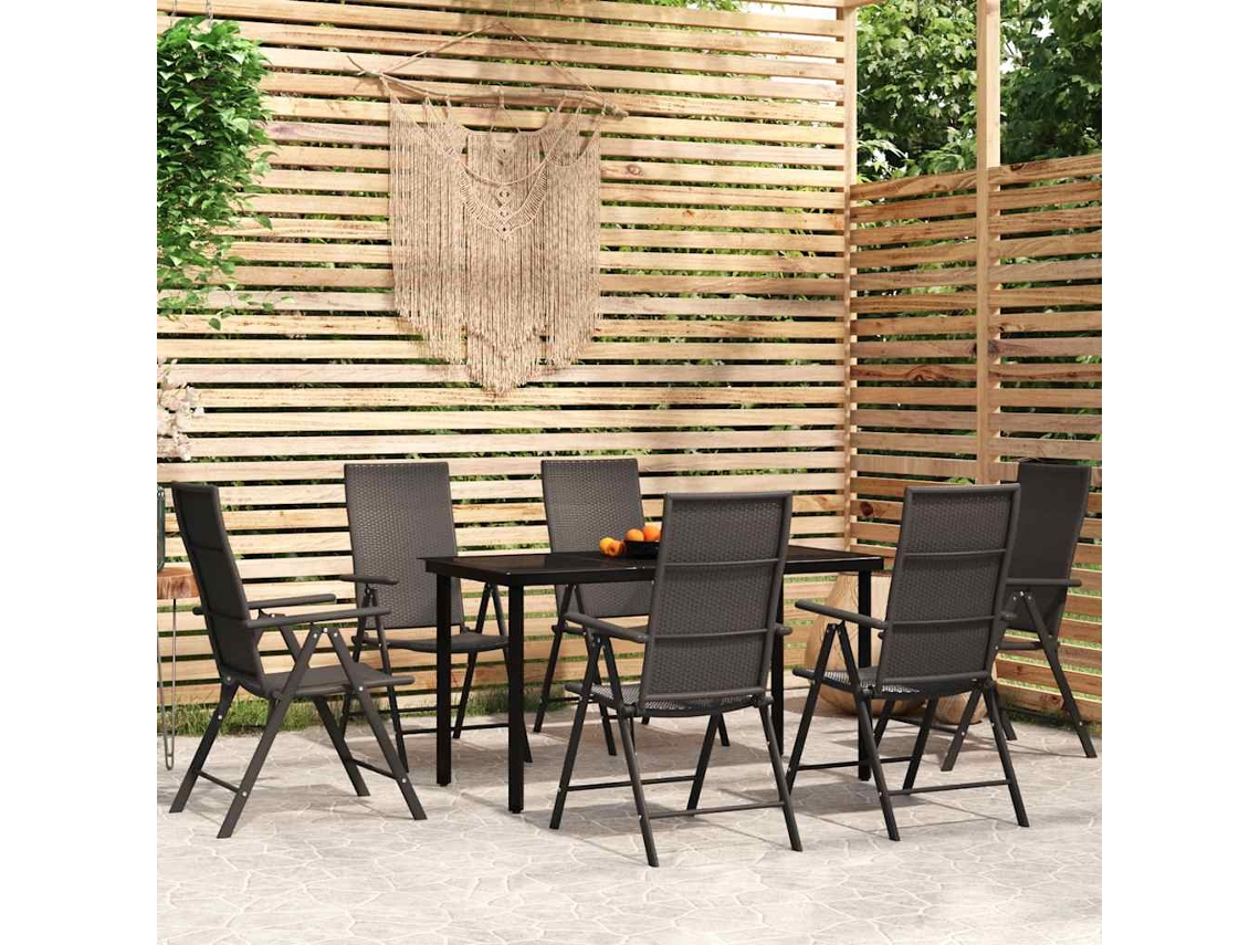 Vidaxl 7 Pcs Conjunto De Jantar Para Jardim Preto