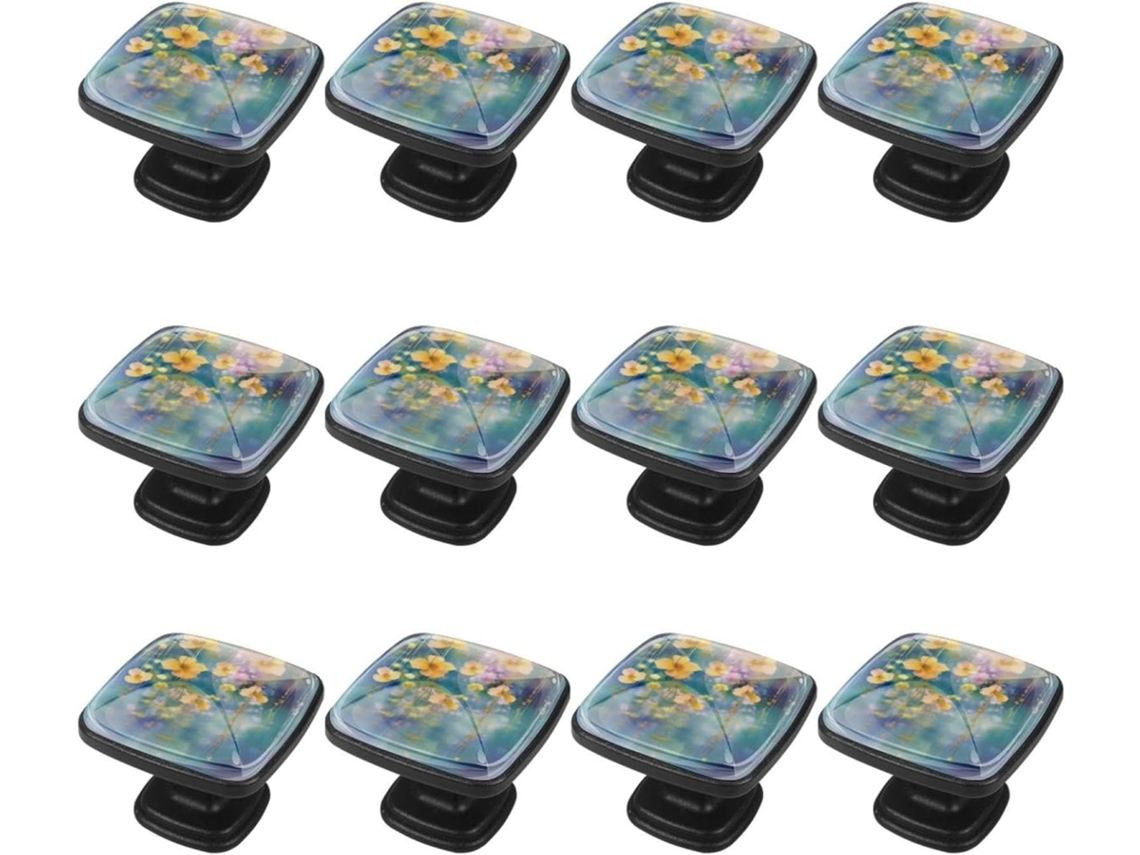 Puxadores Quadrados Para Armários De Cozinha, Puxadores Para Gavetas De Cômoda, 12 Peças, Estampa Abstrata De Flores Da