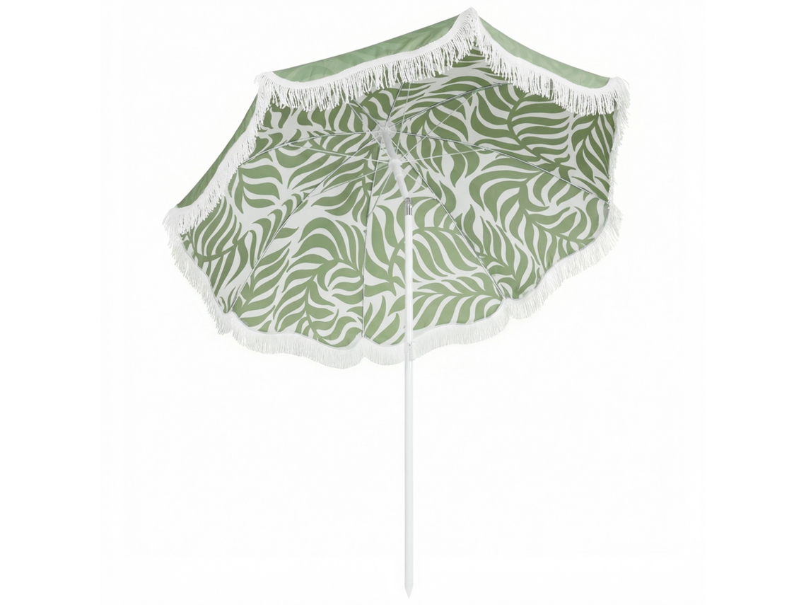 Ombrellone Spiaggia Ø180 Cm, Frange, Regolabile, Sabbia, Borsa, Verde, ZENCORE SERVICES