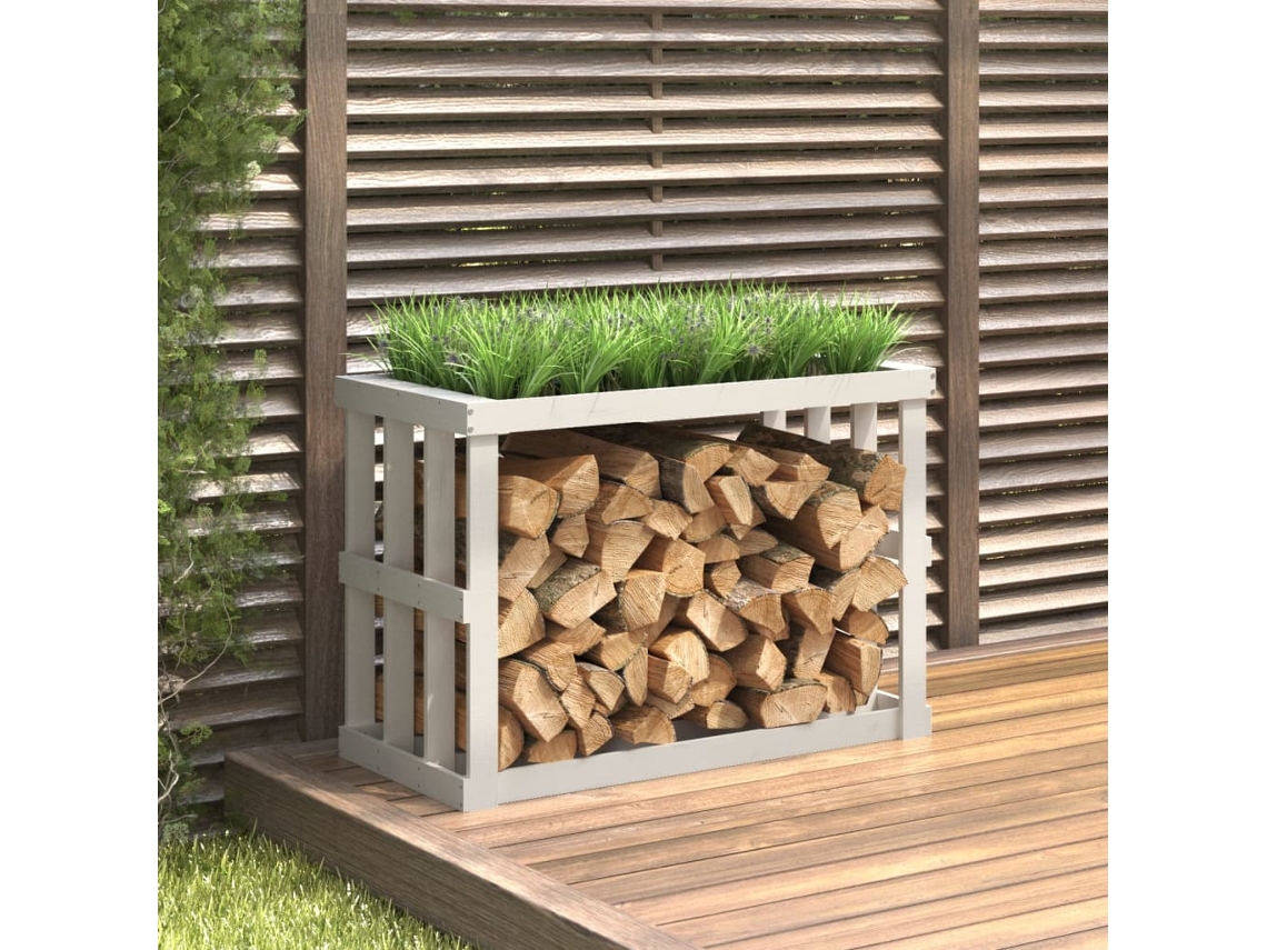 Vidaxl Suporte De Lenha P/ Exterior 108x52x74 Cm Pinho Maciço Branco