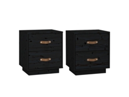 Conjunto de 2 Mesas de Cabeceira Madeira Pinho Maciça Preto MAISON EXCLUSIVE 40x34x45 cm