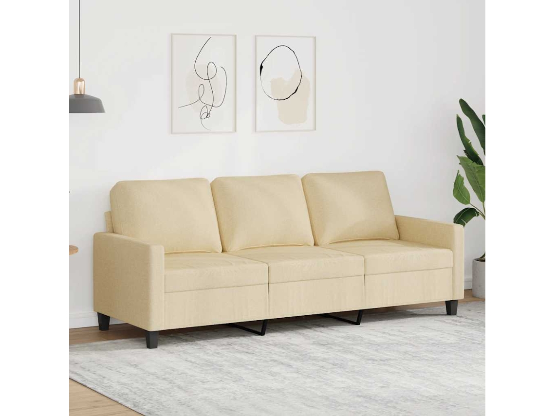Vidaxl Sofá De 3 Lugares Tecido 180 Cm Cor Creme