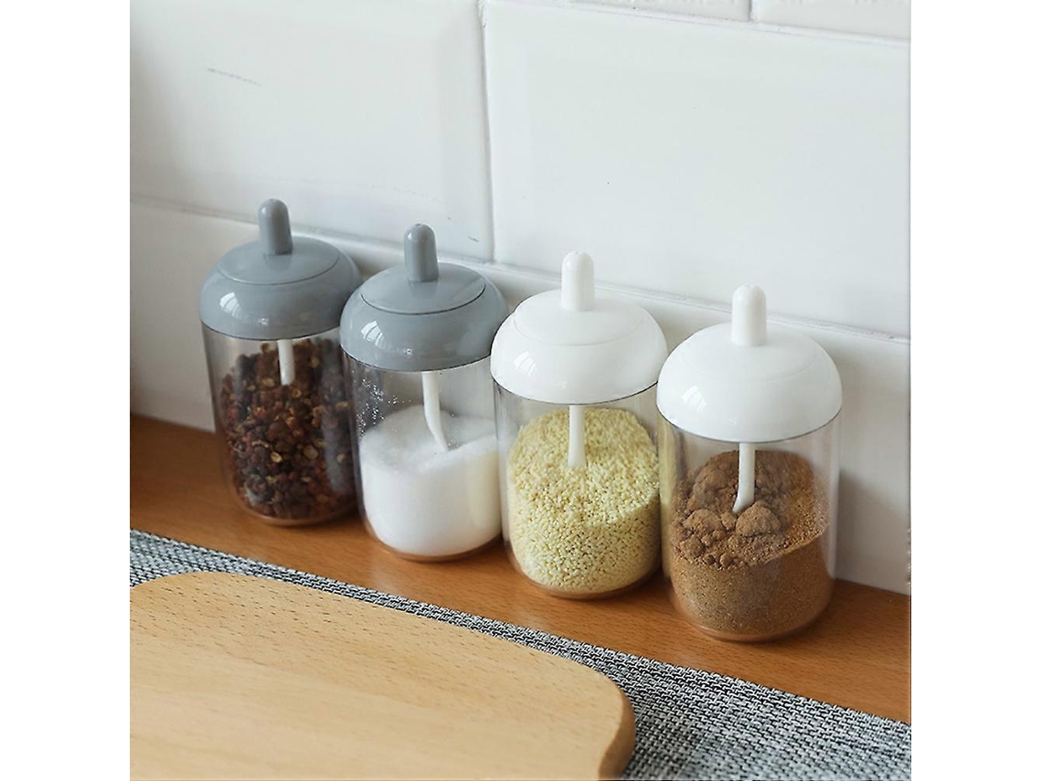 Saleiro Pimenteiro Conjunto 2 Peças Plástico Cinza Tampa Colher Cozinha
