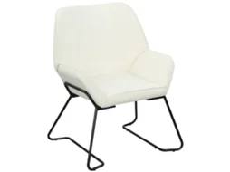 Poltrona de Sala de Estar com Assento Amplo e Acolchoado em Veludo, Pés de Metal, Cor Creme.